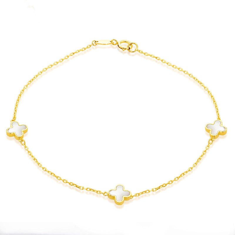 9ct Yellow Gold Mother of Pearl Clover Station Bracelet