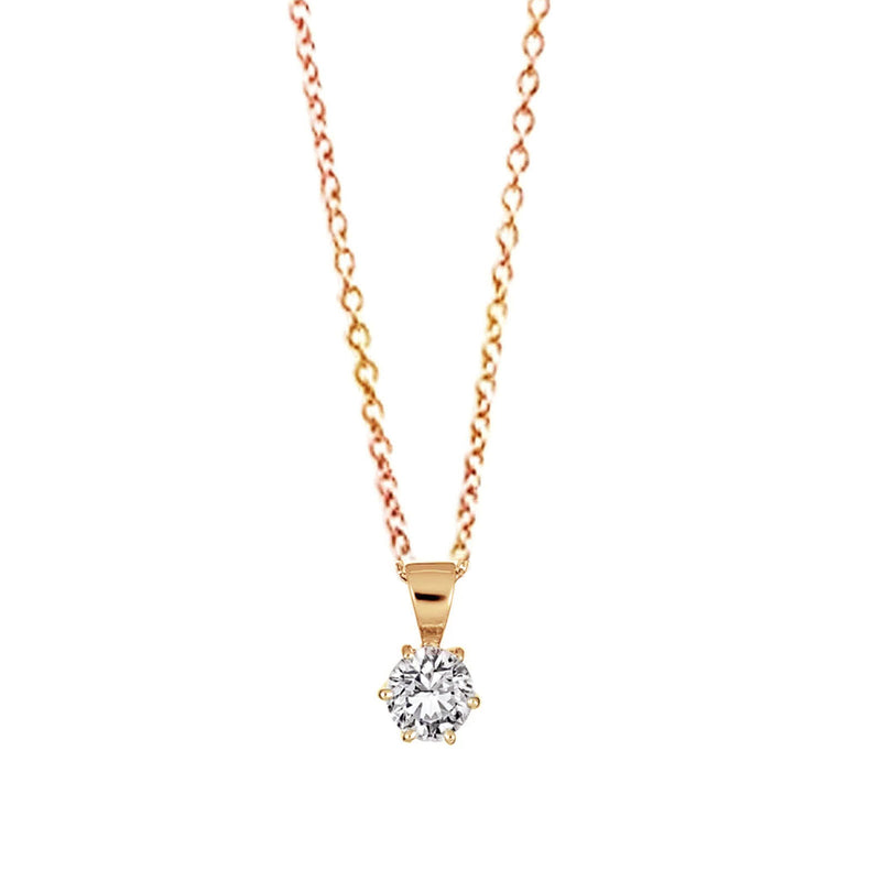 Diamonfire Silver Rose Gold Solitaire Pendant & Chain