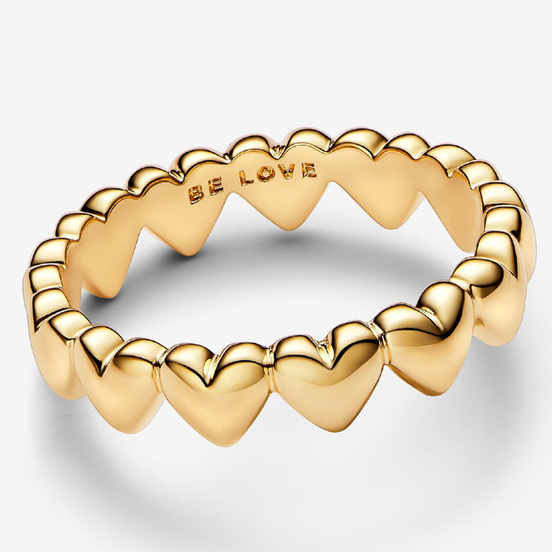 Gold Row of Hearts Ring - 56