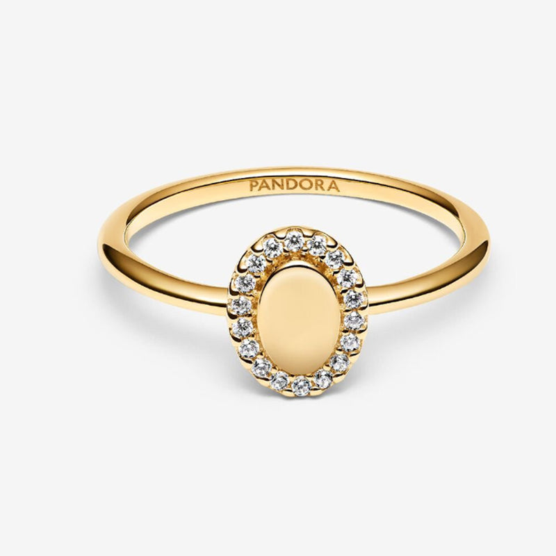 Gold Engravable Oval Halo Ring - 50