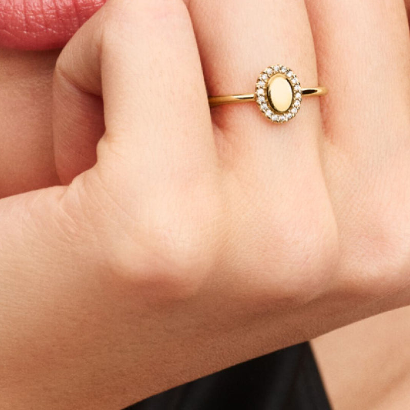 Gold Engravable Oval Halo Ring - 52
