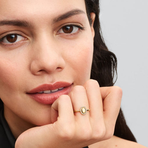 Gold Engravable Oval Halo Ring - 52