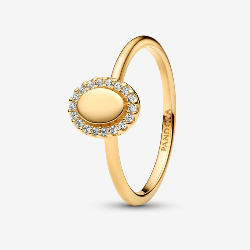 Gold Engravable Oval Halo Ring - 52