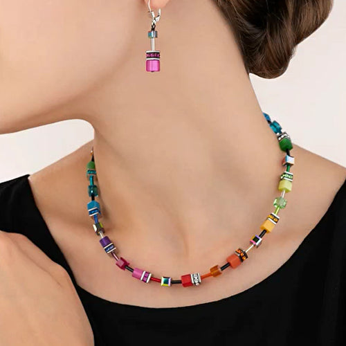Coeur De Lion GeoCUBE Multicolour Rainbow Silver Crystal Bead Necklace