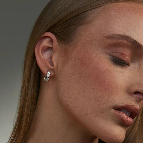 Clogau Silver Cariad Sparkle Half Hoop Earrings