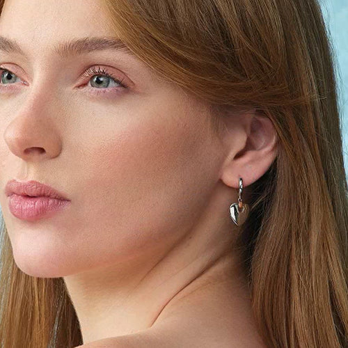 Clogau Silver Cariad Heart Hoop Drop Earrings
