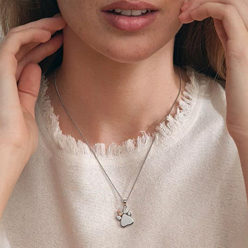 Clogau Silver Paw Prints On My Heart Pendant + Chain
