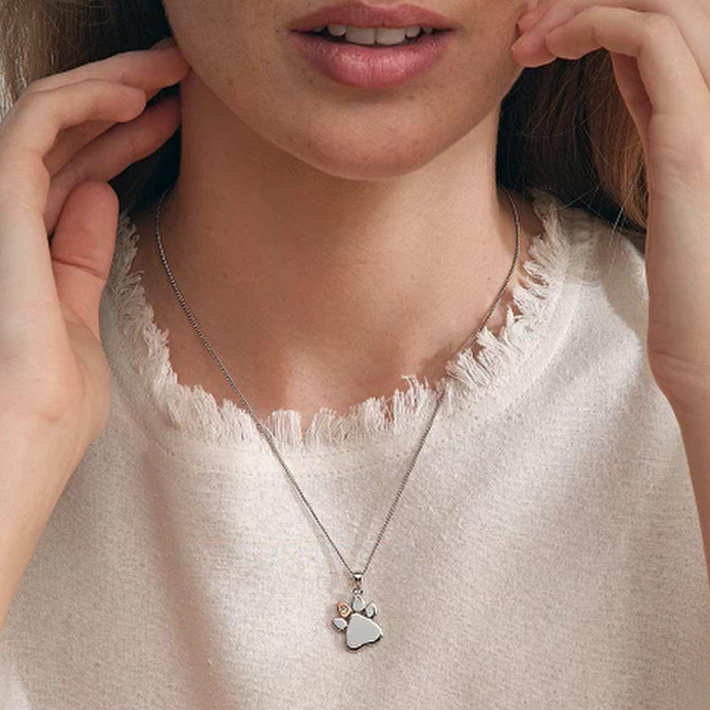 Clogau Silver Paw Prints On My Heart Pendant + Chain