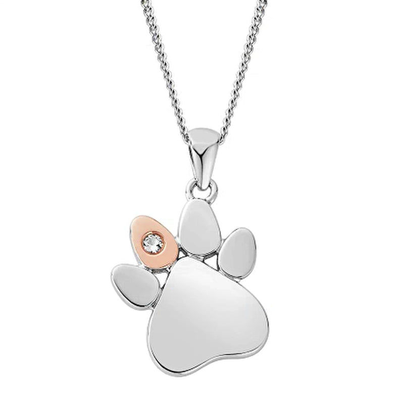 Clogau Silver Paw Prints On My Heart Pendant + Chain