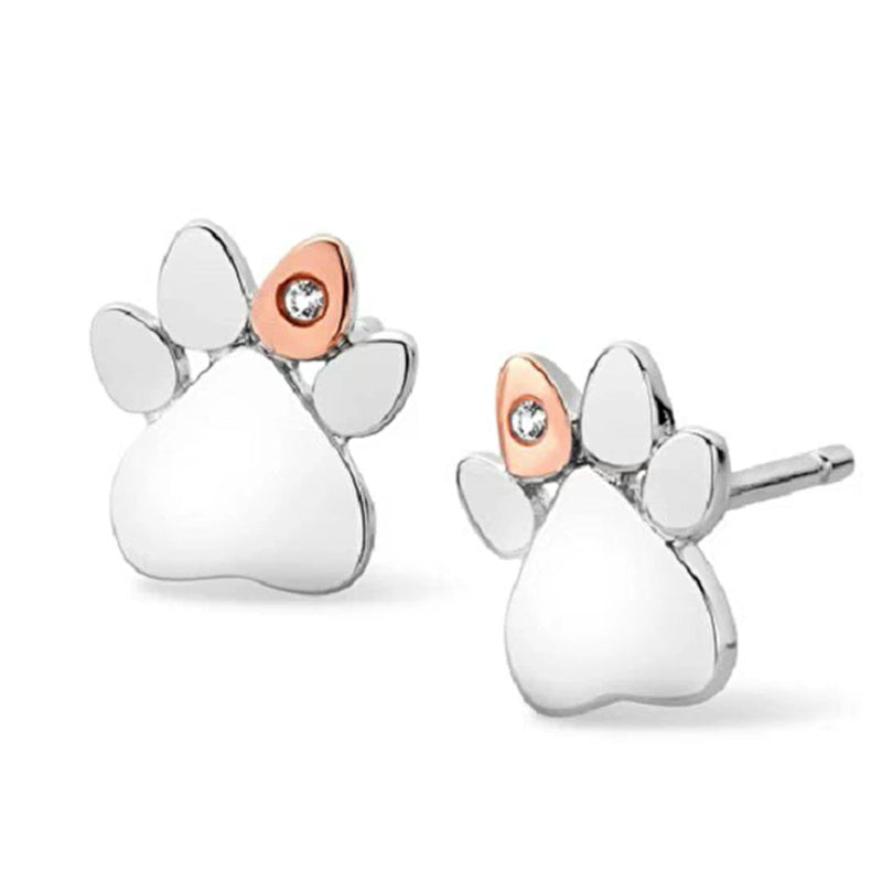 Clogau Silver Paw Prints On My Heart Stud Earrings