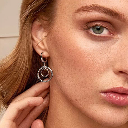 Clogau Silver Ripples Double Hoop Creole Earrings