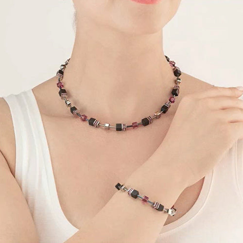 Coeur De Lion GeoCube Iconic Precious Onyx Amethyst Necklace