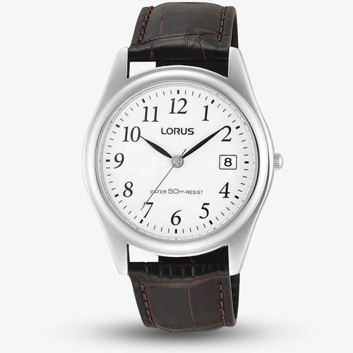 Lorus Gents White Dial Brown Strap Quartz Watch RS965BX9