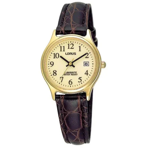Lorus Ladies Everyday Brown Leather Strap Lumibrite Dial & Date Watch RXT92AX5