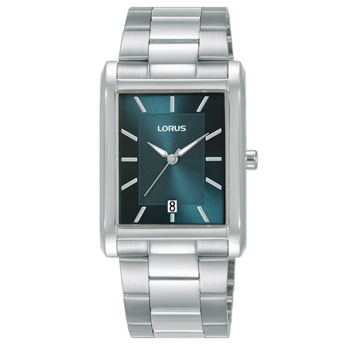 Lorus Gents Blue Rectangle Dial Stainless Steel Bracelet Watch RH935RX9