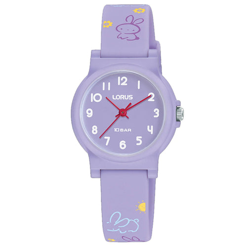 Lorus Junior Purple Bunny Pattern Purple Silicone Strap Quartz Watch RRX43JX9