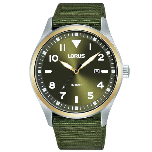 Lorus Gents Green Dial Green Nylon Strap Quartz Watch RH926QX9