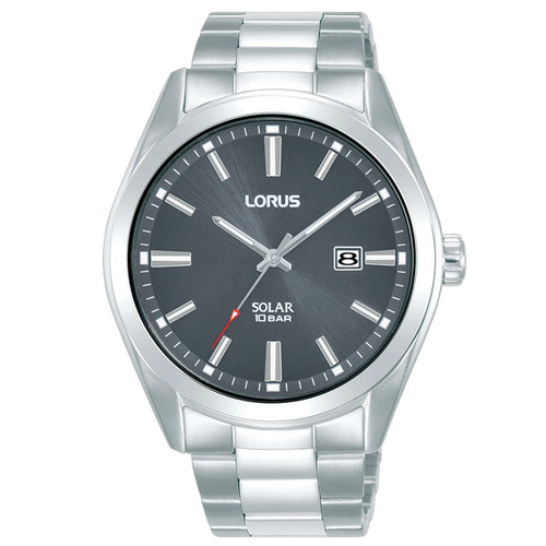 Lorus Gents Grey Dial Stainless Steel Solar Powered Watch RX333AX9