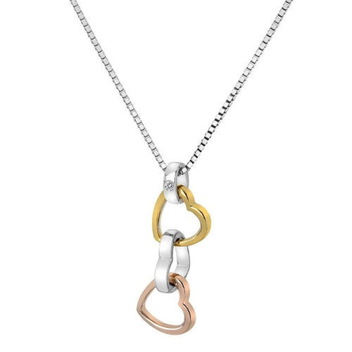 Hot Diamonds Silver Trio Triple Heart Pendant - Rose and Yellow Gold DP836