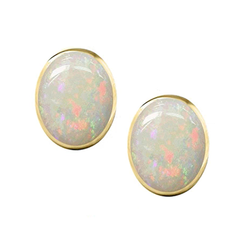 9ct Yellow Gold Oval Opal Rubover Stud Earrings