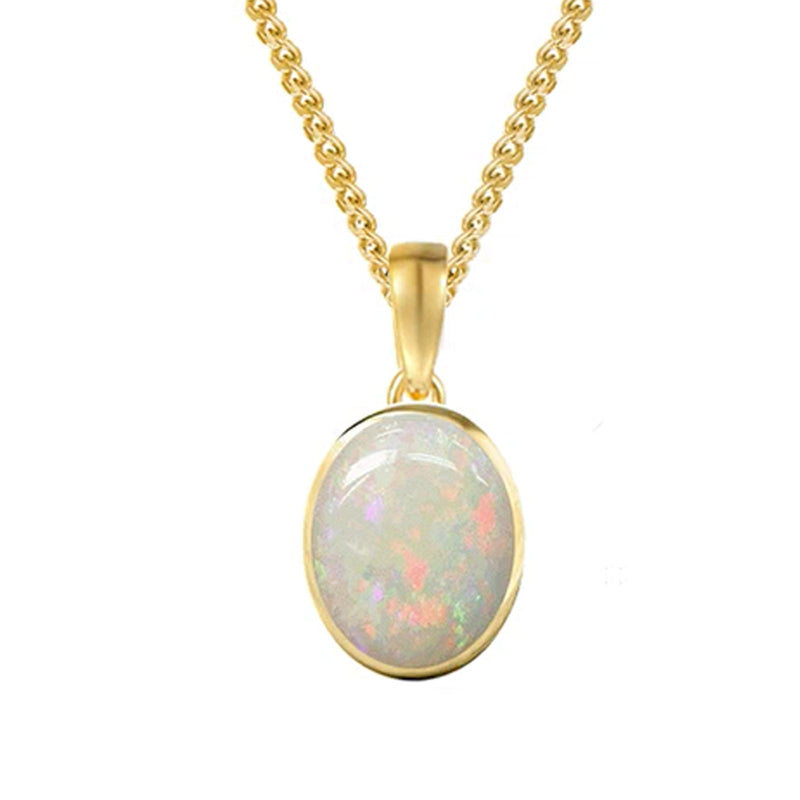9ct Yellow Gold 9 X 7mm Oval Opal Rubover Pendant