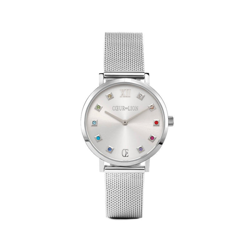 Coeur De Lion Round Silver Sunray Mesh Watch