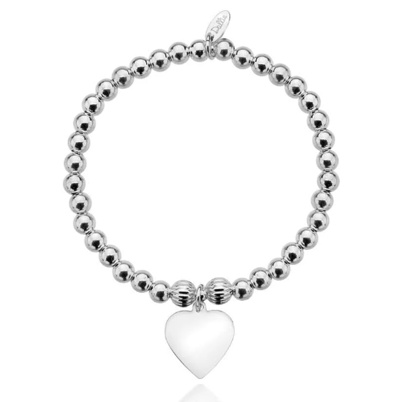 Silver Engravable Heart Charm Beaded Bracelet