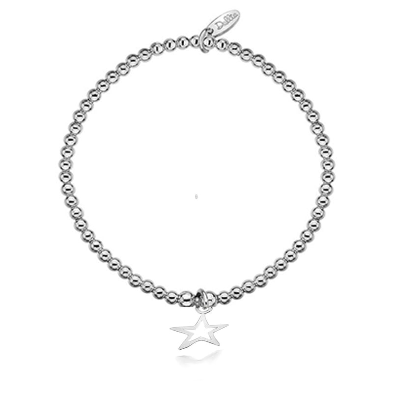 Silver Open Star Beaded Bracelet