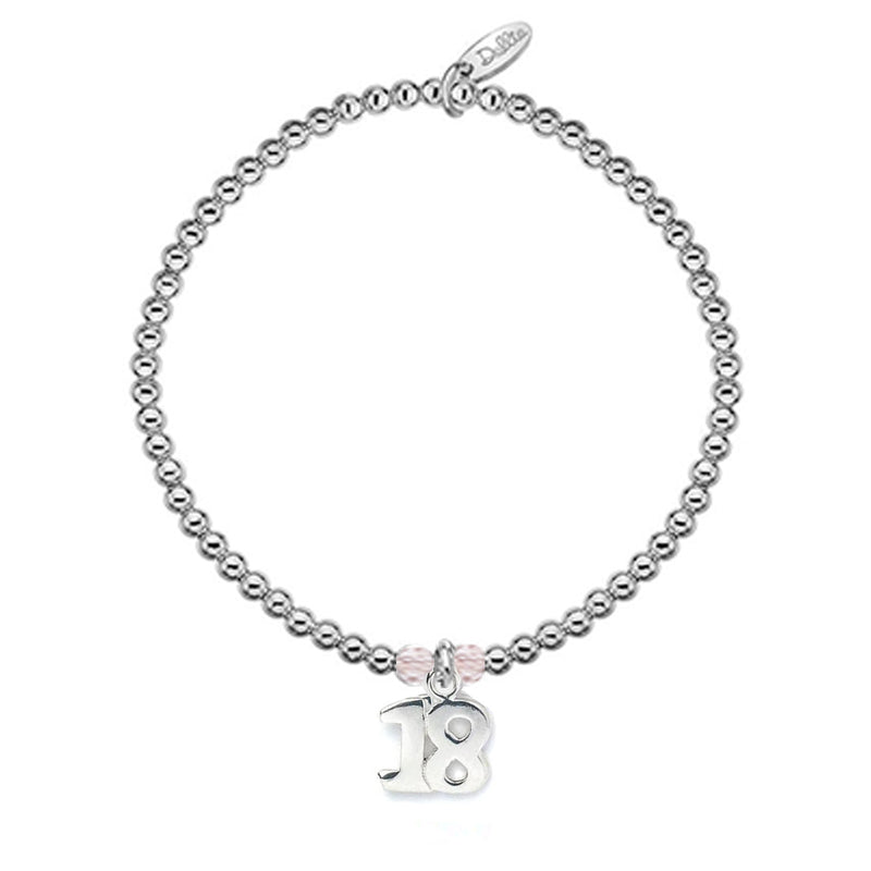 Silver18th Birthday Celebration Beaded Pink Bracelet