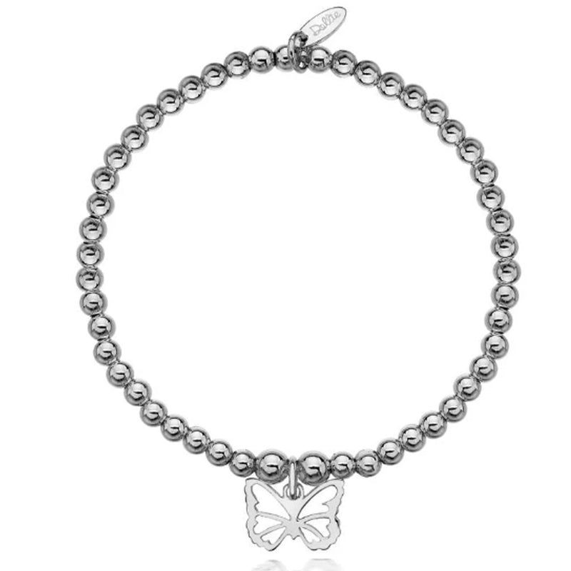 Silver Butterfly Beaded Expanding Bracelet