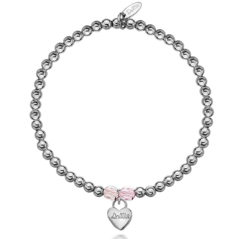 Silver Small Rustic Heart Charm Beaded Bracelet