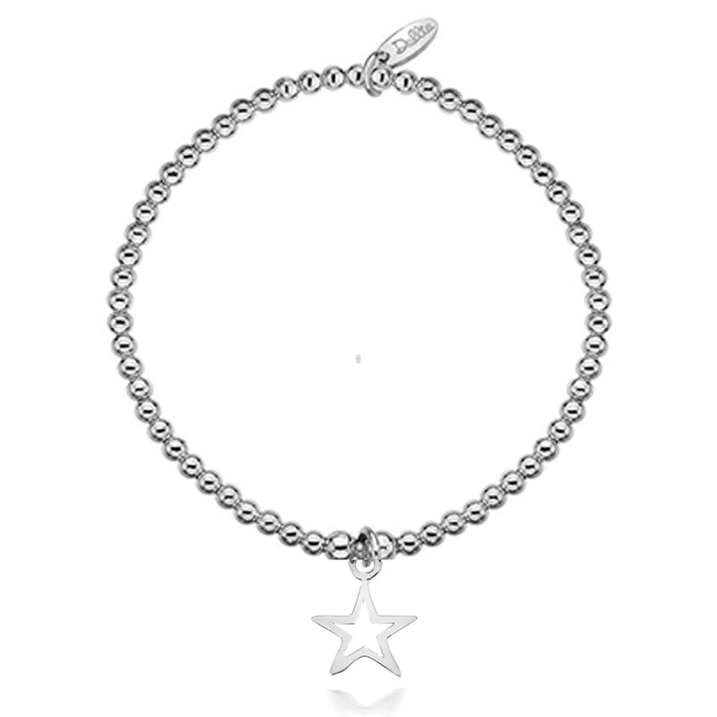 Silver Open Star Beaded Bracelet