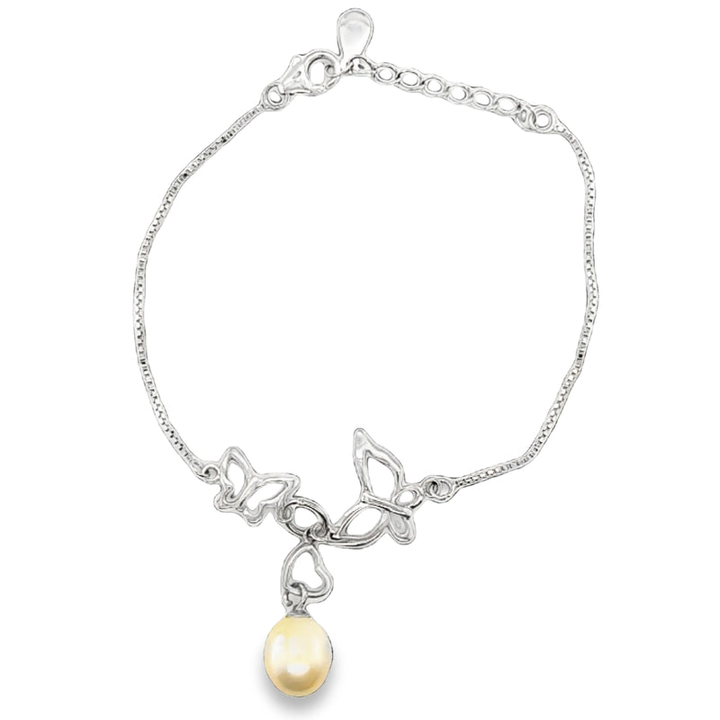 Sterling Silver White Freshwater Butterfly 19cm Bracelet