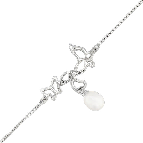 Sterling Silver White Freshwater Butterfly 19cm Bracelet