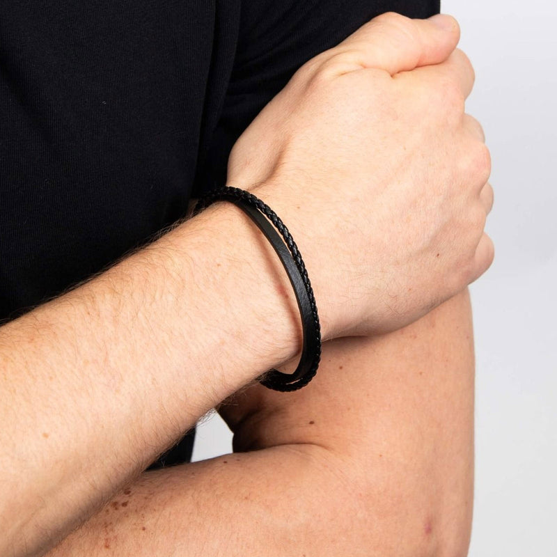 Fred Bennett Gents Black Double Row Leather Bracelet B5321