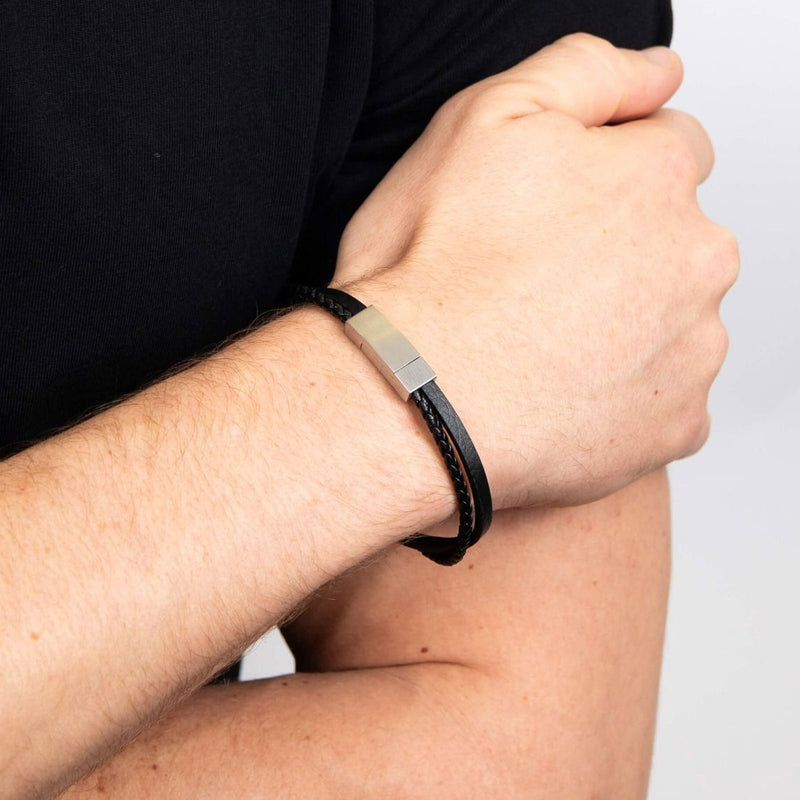 Fred Bennett Gents Black Double Row Leather Bracelet B5321