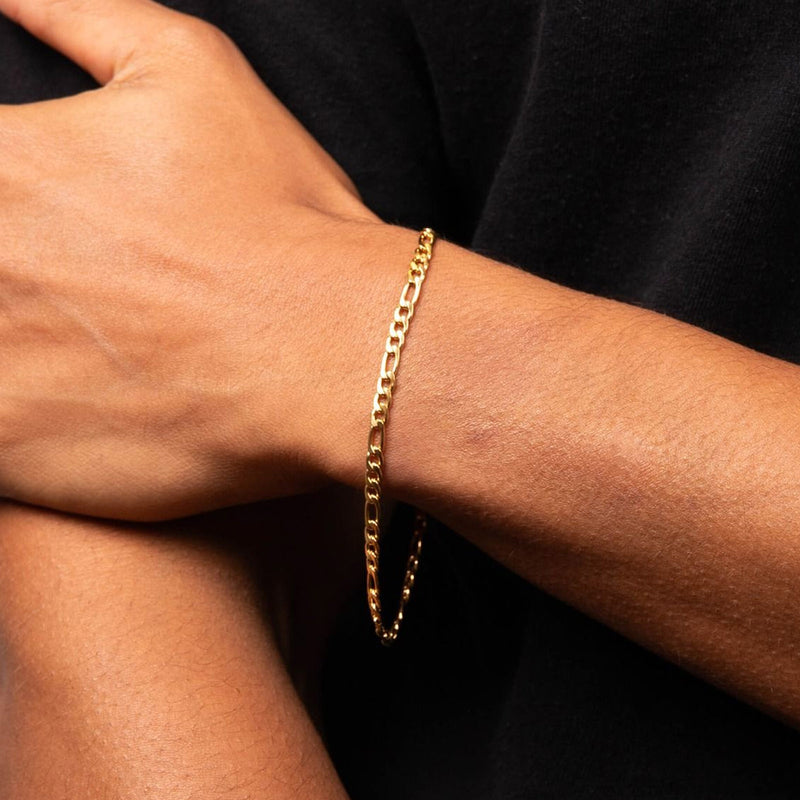 Fred Bennett Gents Stainless Steel Gold Tone Figaro Bracelet B5411