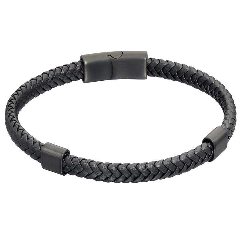 Fred Bennett Gents Black Leather 23cm Bracelet B5415