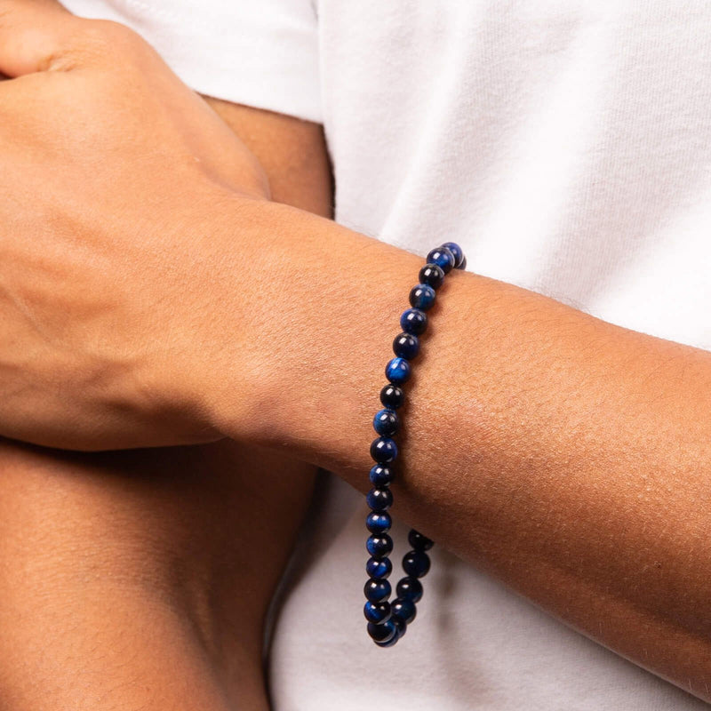 Fred Bennett Gents Blue Tiger Eye Bead Bracelet B5428L