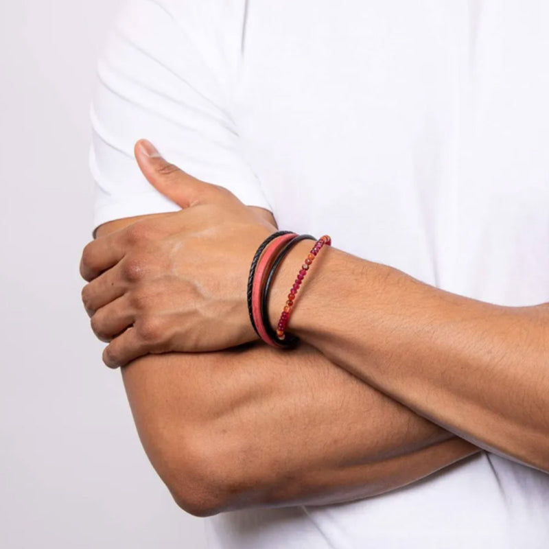 Fred Bennett Gents Red/Black Multi Strand Carnelian Bracelet B5442R