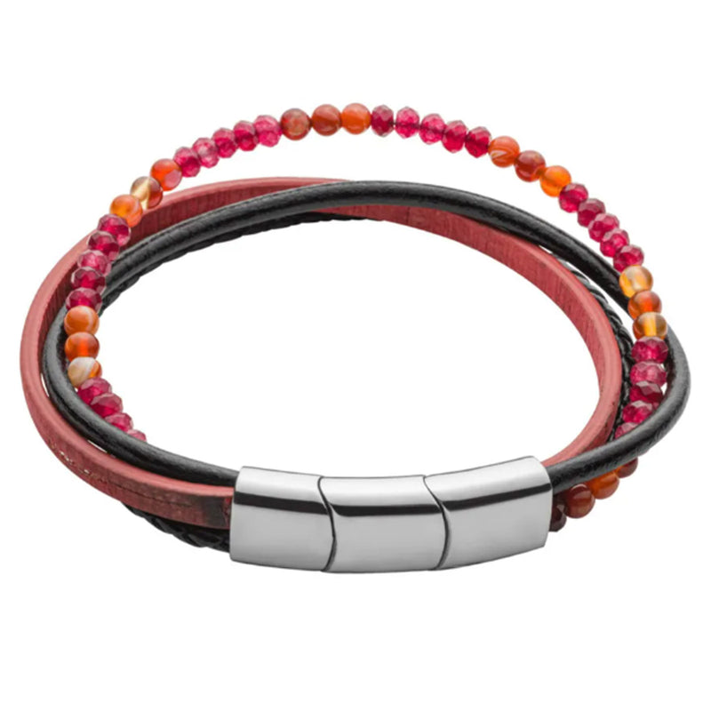 Fred Bennett Gents Red/Black Multi Strand Carnelian Bracelet B5442R