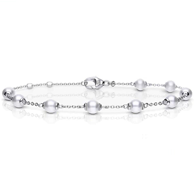 Diamonfire Silver Pearl Station Bracelet