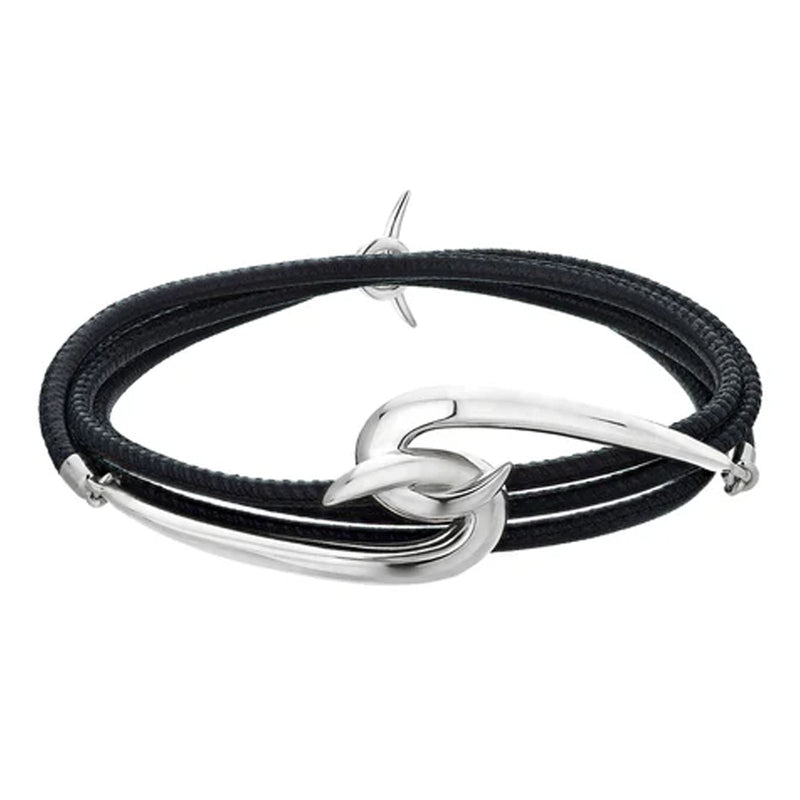 SHAUN LEANE SILVER & LEATHER HOOK BRACELET HT024.SSNABZL