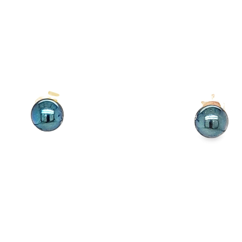 9ct Yellow Gold 6.5-7mm Black Cultured Pearl Stud Earrings