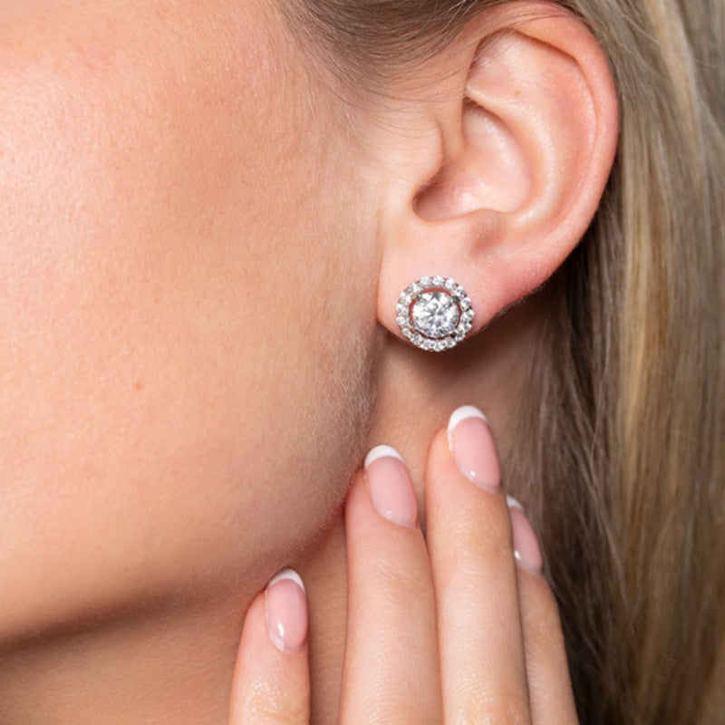 Diamonfire Silver Cubic Zirconia Round Halo Cluster Stud Earrings
