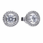 Diamonfire Silver Cubic Zirconia Round Halo Cluster Stud Earrings