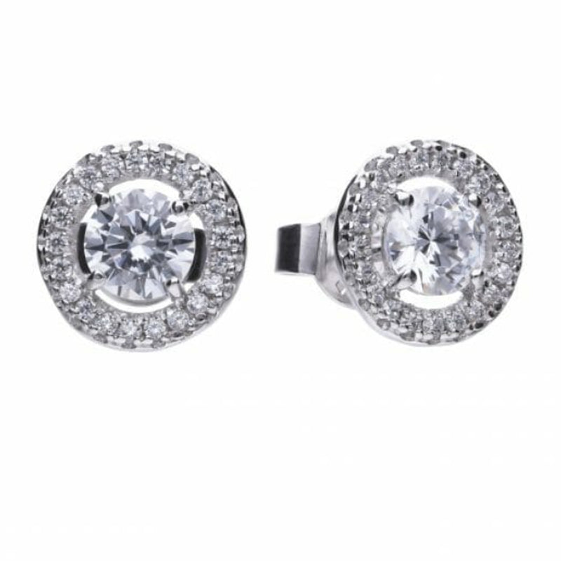 Diamonfire Silver Cubic Zirconia Round Halo Cluster Stud Earrings