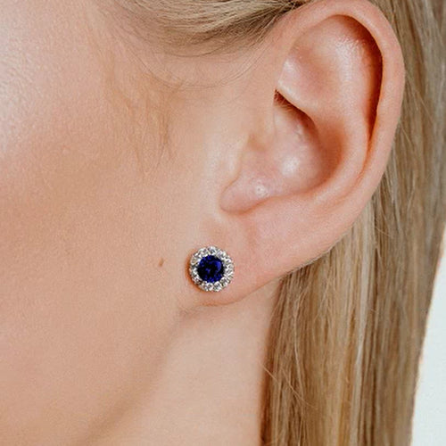 Diamonfire Silver Blue & Clear Cubic Zirconia Stud Earrings