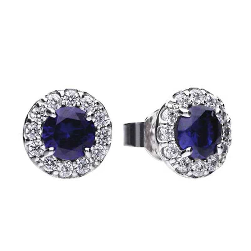Diamonfire Silver Blue & Clear Cubic Zirconia Stud Earrings
