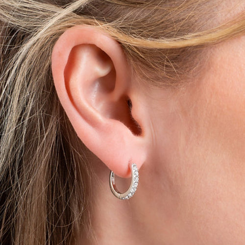 Diamonfire Silver Cubic Zirconia Hinge Hoop Earrings